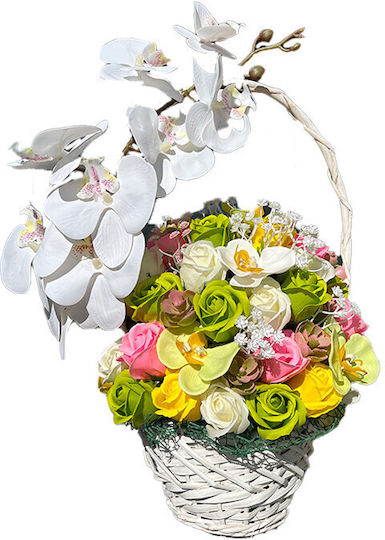 Royal Orchid Basket Soap Roses Orchids Decorated Artificial Flowers Plants Yellow Green White