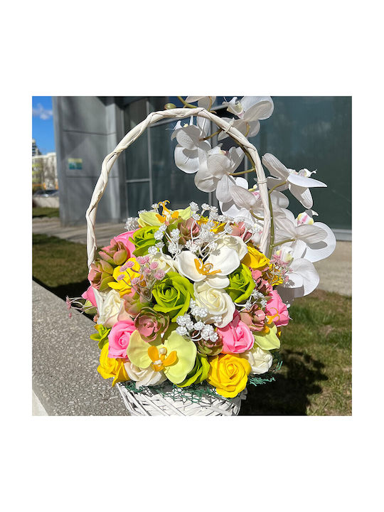 Coș Royal Orchid Trandafiri Săpun Orhidee Decorate Flori și Plante Artificiale Galbene Verzi Albe