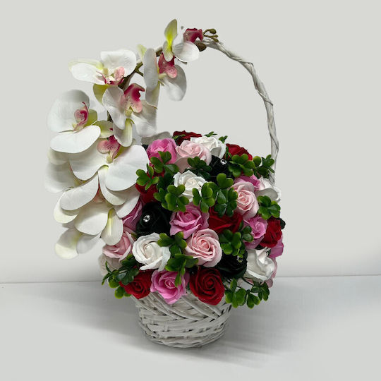 Royal Orchid Basket Soap Roses Accessorized Artificial Flowers Plants Red Pink Green