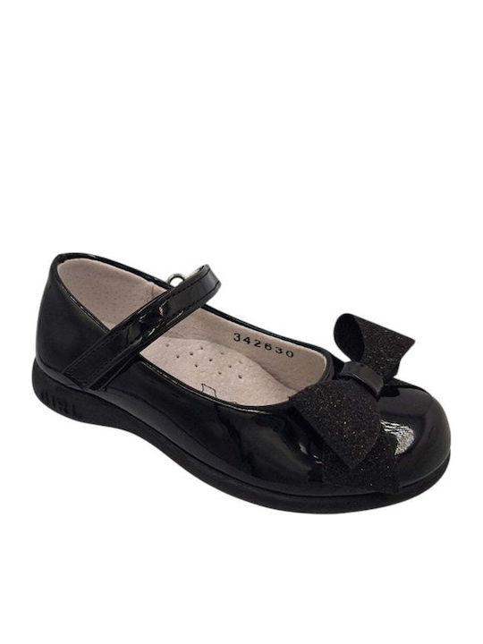 Kids Anatomic Leather Ballerinas with Hoop & Loop Closure Black
