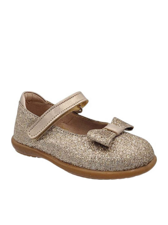 Kids Anatomic Leather Ballerinas with Hoop & Loop Closure Gold