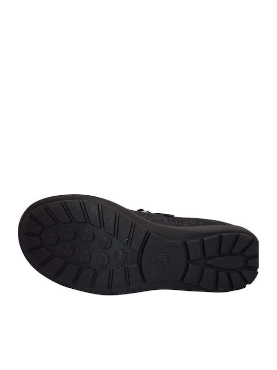 Kids Anatomic Leather Ballerinas with Hoop & Loop Closure Black