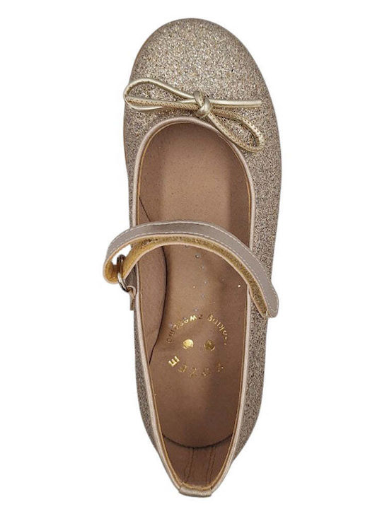Kids Anatomic Leather Ballerinas with Hoop & Loop Closure Gold