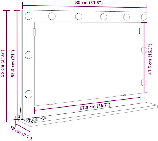 vidaXL Makeup Mirror Wall with Light Gray