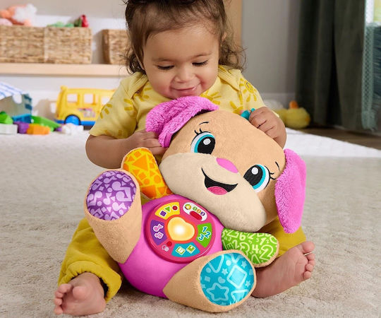 Fisher Price Animăluț Laugh and Learn Cățeluș Interactiv cu Urechi Roz din Țesătură cu Muzică și Sunete pentru 6+ Luni