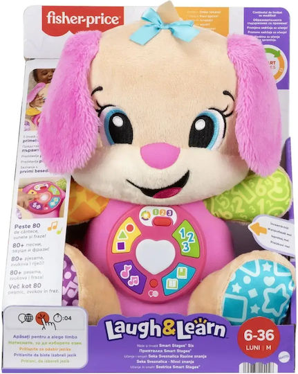 Fisher Price Animăluț Laugh and Learn Cățeluș Interactiv cu Urechi Roz din Țesătură cu Muzică și Sunete pentru 6+ Luni