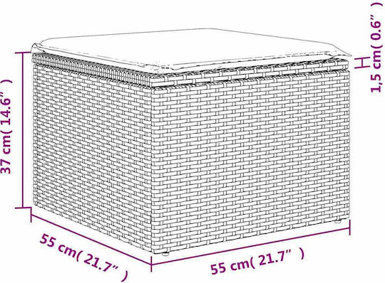 Gartenhocker Würfel Außeneinsatz Rattan mit Braunes Kissen 55x55x37cm