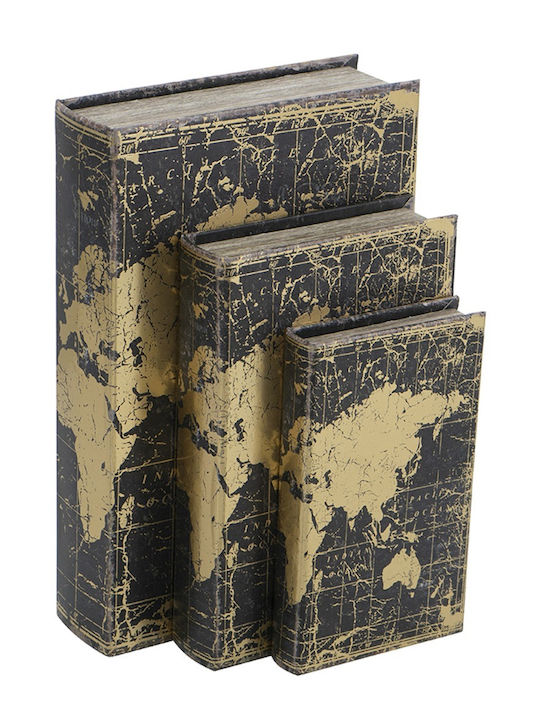 Artekko Book Decorative Book Box Wood Fabric Gold Black Set/3