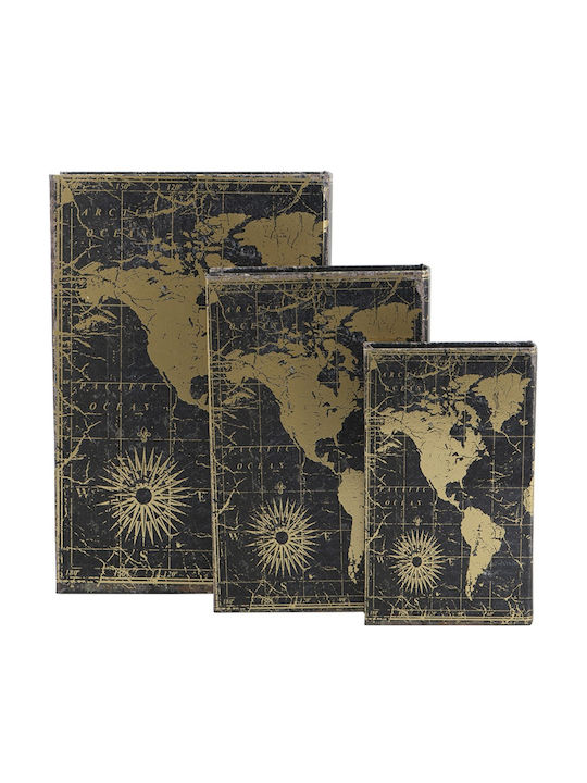 Artekko Book Decorative Book Box Wood Fabric Gold Black Set/3