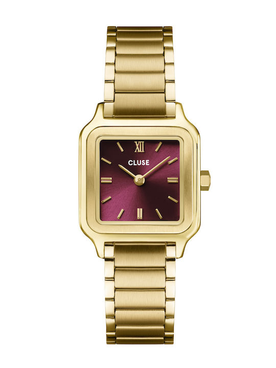 Cluse Gift Box Gracieuse Petite Womens Watch Steel Dark Cherry + Braided Snake Bracelet Gold Colour
