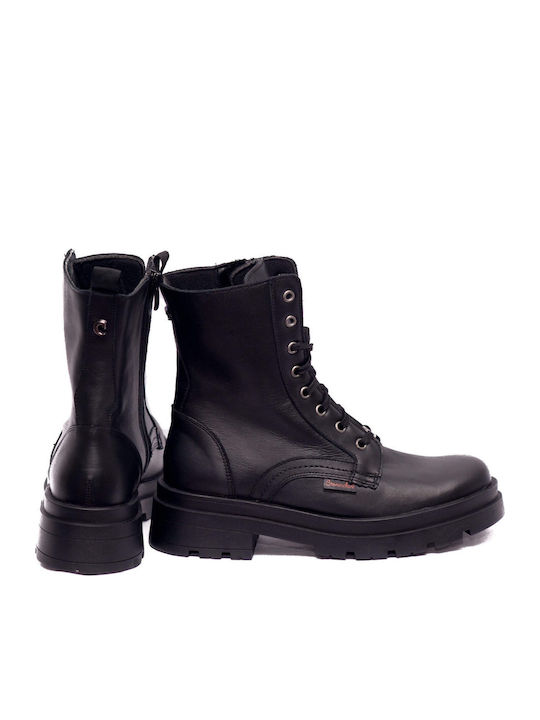 Leather Women's Ankle Boots with Medium Heel Black