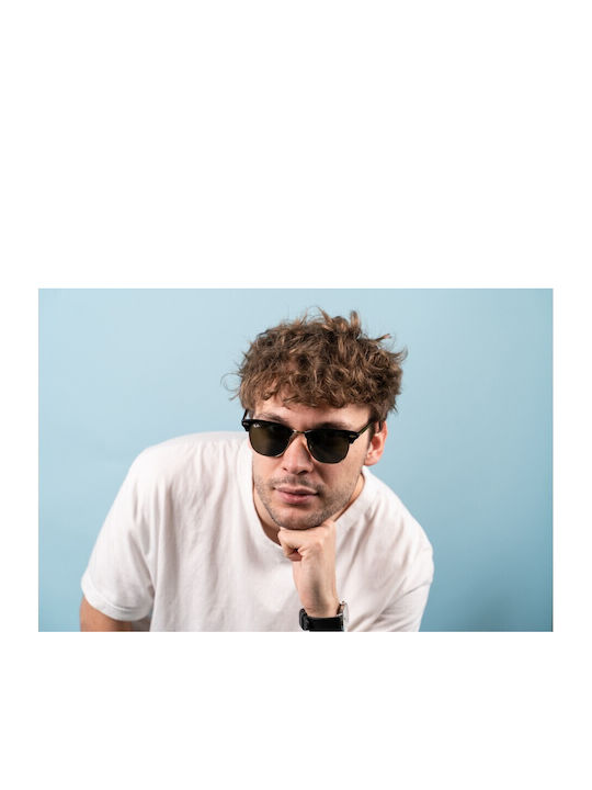 Ray Ban Clubmaster Unisex Sunglasses with Black Plastic Frame and Green Lens RB3016 W0365