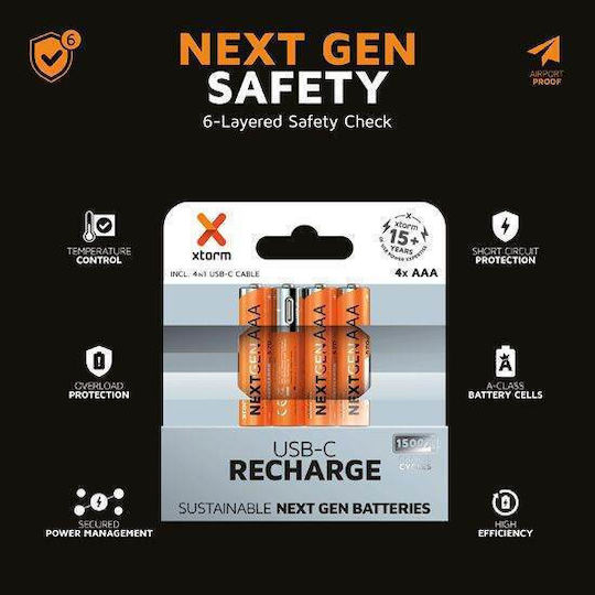 Xtorm Baterii Reîncărcabile AAA Li-ion 570mAh 1.5V 4buc