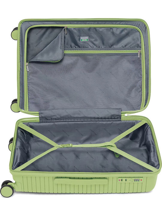 Puccini Berlin Μεσαία Βαλίτσα Ταξιδίου Σκληρή Light Green με 4 Ρόδες Ύψους 64εκ.