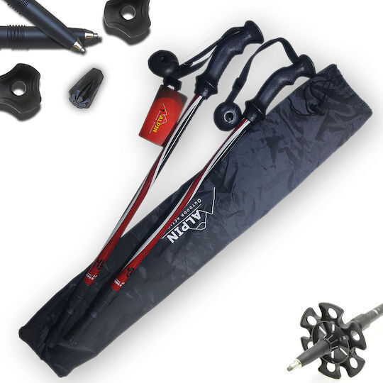 Alpin Pair of Telescopic Aluminum Trekking Poles Walkman II Red