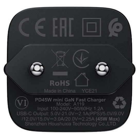 Acefast Φορτιστής Χωρίς Καλώδιο GaN με Θύρα USB-C 45W Power Delivery Μαύρος (A119)