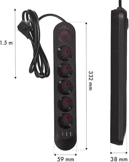 Maclean Energy Power Strip 5 Positions with Cable 1.5m