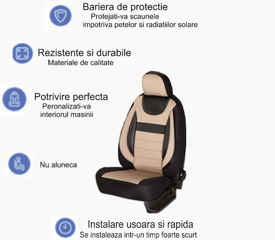 Universal Car Seat Covers Dynamic Edition Textile Material Eco Leather Inserts 11 Pieces Smartic Beige