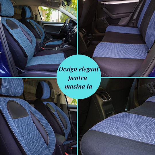 Smartic Car Seat Covers Set Racing 11 Pieces Airbag Compatible Foldable 3 Layers Material Blue