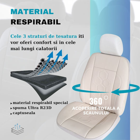 Smartic Huse Scaune Auto Piele Eco Piele Perforată Inserții S07 11 Piese Compatibile Airbag Pliabile 3 Straturi Material Bej