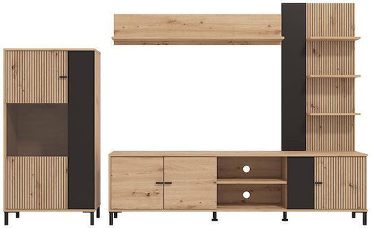 Σύνθετο Σαλονιού Artisan Oak, Μαύρο με Βιτρίνα Μ263xΒ40xΥ167εκ.