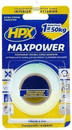 HPX Αυτοκόλλητη Ταινία Διπλής Όψης Μαύρη 1.5mx25mm