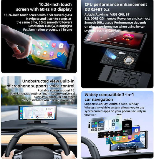 Yesido 10.26" Multimedia Screen for Car Dashboard with Apple CarPlay / Android Auto / Bluetooth / GPS