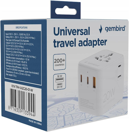 Gembird Αντάπτορας Πρίζας από Universal σε Universal