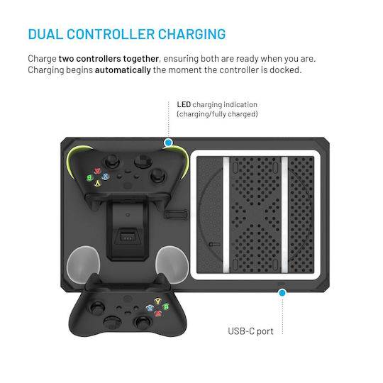 Fixed Console & Controller Stand for 2 Xbox Series X/S Controllers Black