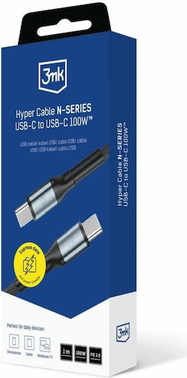 3MK USB 2.0 Cable USB-C male - USB-C 100W PD Μαύρο 1m