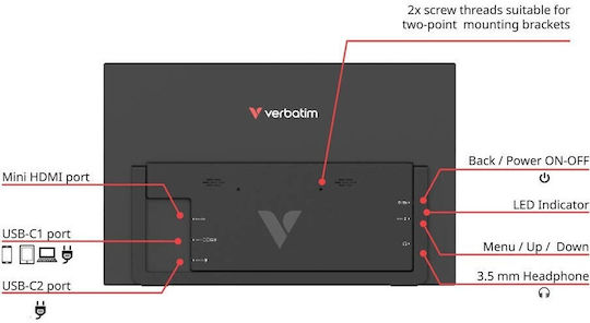 Verbatim Light 32402 IPS HDR Touch Φορητό Monitor 15.6" FHD 1920x1080 με Χρόνο Απόκρισης 10ms GTG