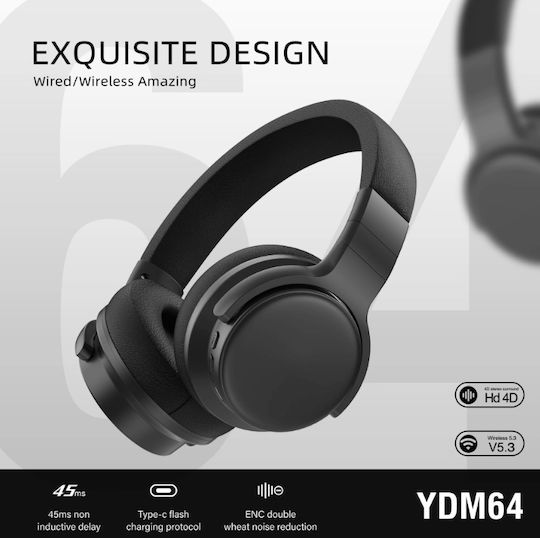 YDM64 Ασύρματα Bluetooth On Ear Ακουστικά Καφέ