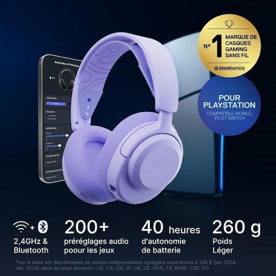 SteelSeries Arctis Nova 3P Căști Gaming Wireless Over Ear cu Conectivitate Bluetooth USB Violet pentru Nintendo Switch Nintendo Switch 2 PC PS4 PS5