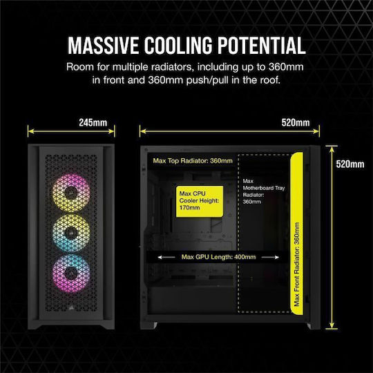 Corsair Frame 5000D RS ARGB Gaming Midi Tower Κουτί Υπολογιστή με Πλαϊνό Παράθυρο Μαύρο