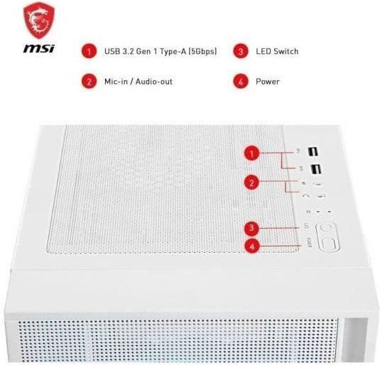 MSI Mag Forge 320R Airflow Gaming Midi-Turm Computergehäuse mit Seitenfenster Weiß