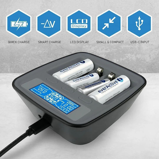 everActive NC-1000M V2 Зарядно 4 за батерии Ni-MH Размер AA/AAA в Черен цвят
