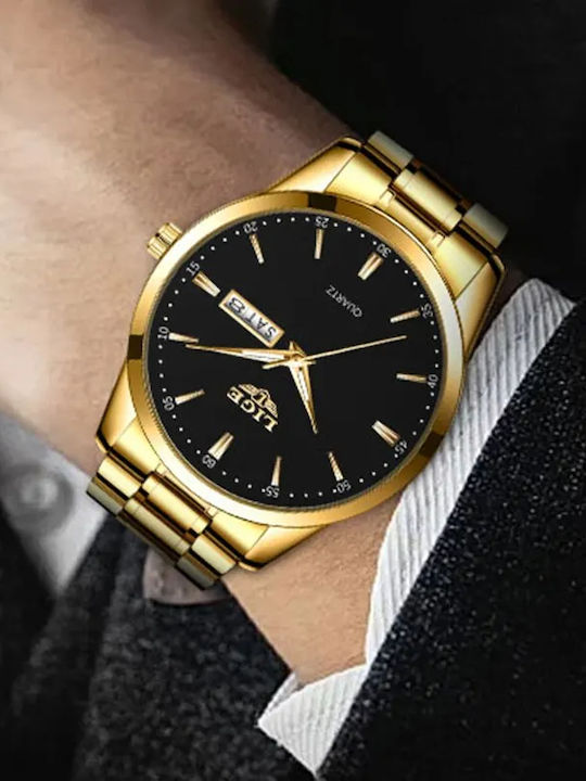 Lige Ceas Bărbați 39mm Baterie Cu Brățară Din Metal Aurie