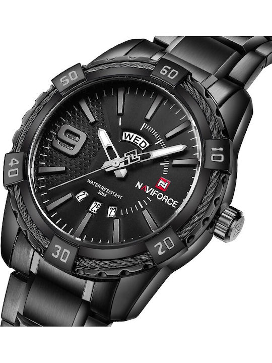 Naviforce Ceas Bărbați 22mm Baterie Cu Brățară Din Metal Neagră