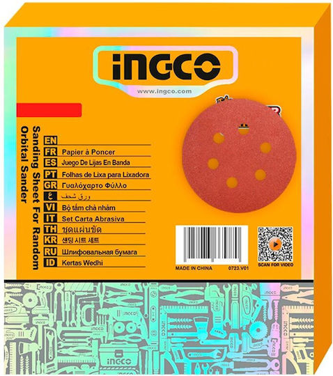 Ingco Γυαλόχαρτο 225x225mm Σετ 30τμχ