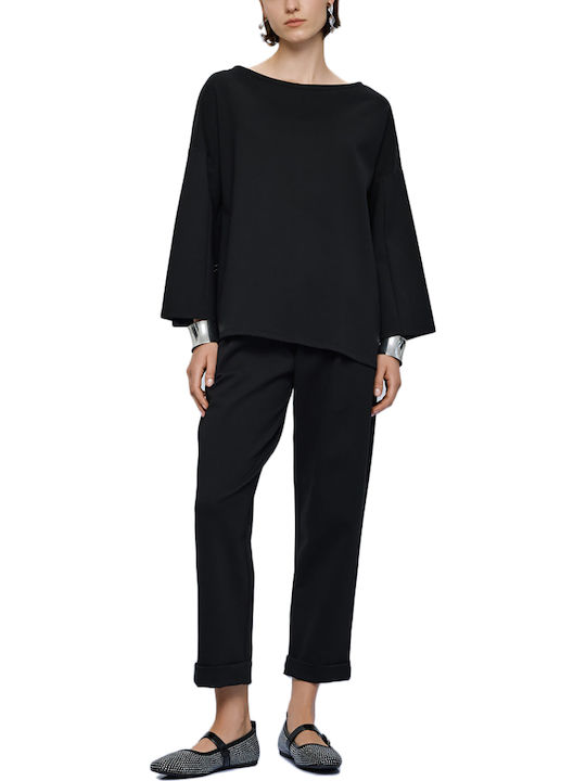 Damen Bluse mit 3/4 Ärmel & U-Boot-Ausschnitt Black