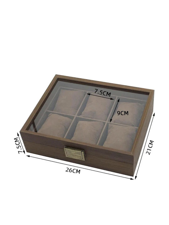 Elegant Wooden Watch Case Storage Organizer 6 Watches Pufo Noble Model Brown