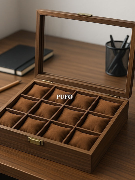 Elegant Wooden Box Storage Organization 12 Watches Pufo Noble Model Brown