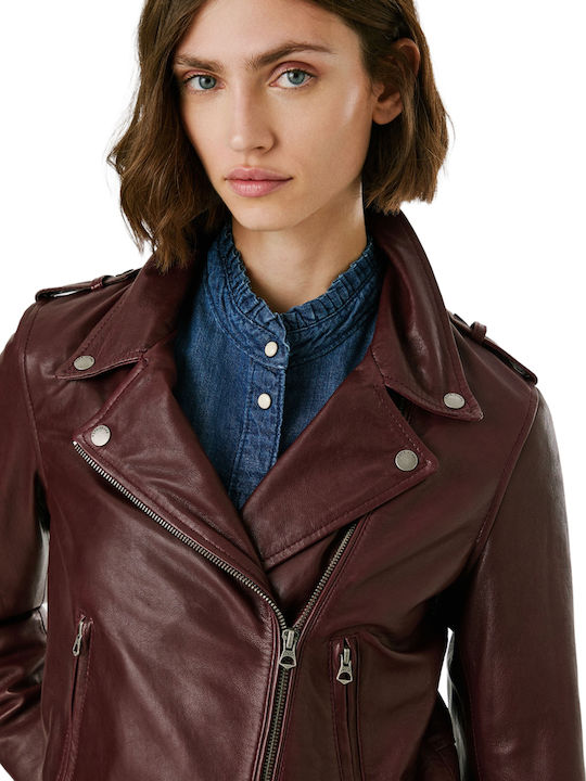 Women's Lifestyle Leather Jacket for Winter Merlot Red