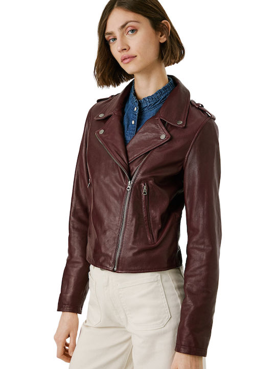 Women's Lifestyle Leather Jacket for Winter Merlot Red