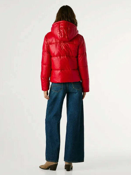 Kurz Damen Puffer Jacke Wasserdicht für Winter Rot
