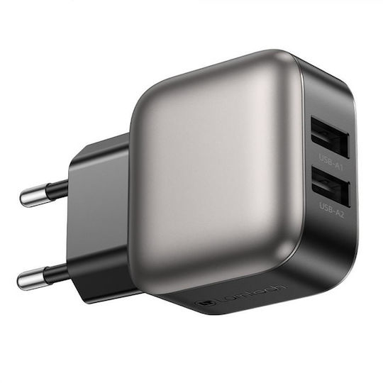 Lamtech Charger Without Cable with 2 USB-A Ports 12W Gray (LAM980480)