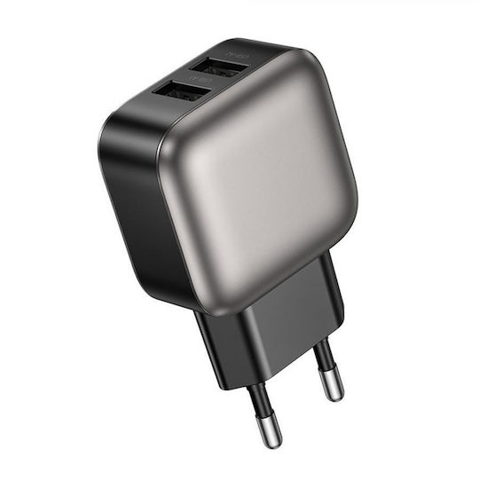 Lamtech Charger Without Cable with 2 USB-A Ports 12W Gray (LAM980480)