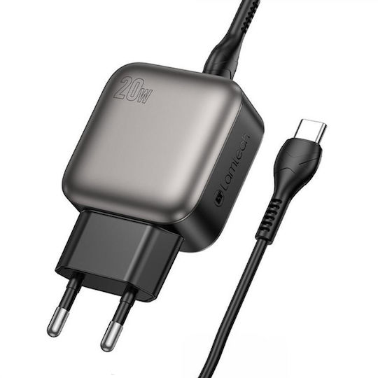 Lamtech Φορτιστής με Θύρα USB-A και Θύρα USB-C και Καλώδιο USB-C - USB-C 60W Power Delivery / Quick Charge 3.0 Γκρι (LAM980725)