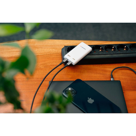 Verbatim GaN Wireless Charger with 2 USB-C Output Ports 65W Power Delivery White (Fold 'n' Go)