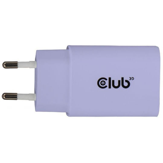 Club3D Ladegerät ohne Kabel mit USB-C Anschluss 30W Stromlieferung Lila (CAC-3025)
